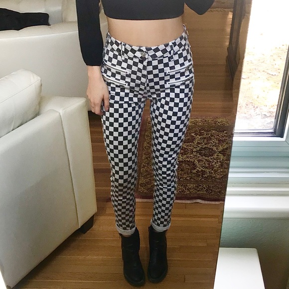 {SOLD} UO High-Waist Checkered Skinny Jeans - Picture 1 of 2